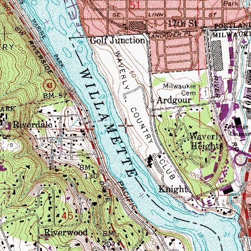 Topographic Map of Waverly Country Club, OR