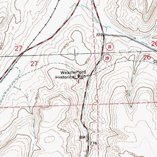 Topographic Map of Weatherford Historical Monument, OR