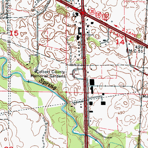 Topographic Map of Colbert County Memorial Gardens, AL