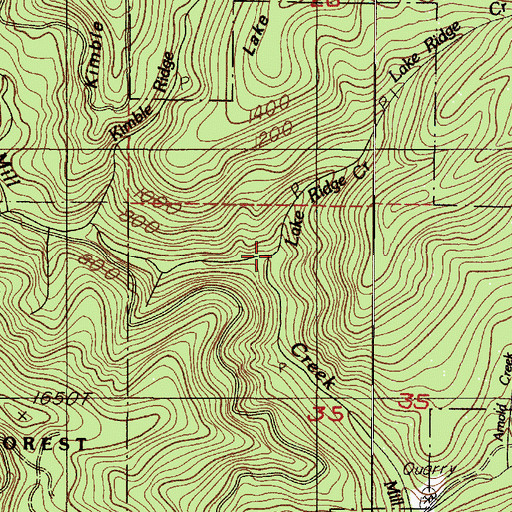 Topographic Map of Lake Ridge Creek, OR