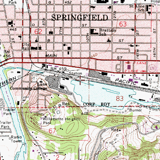 Topographic Map of East Springfield (historical), OR