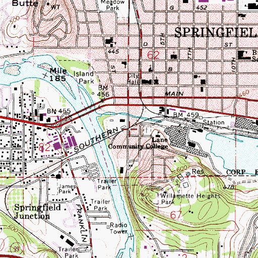 Topographic Map of Springfield IOOF Cemetery, OR