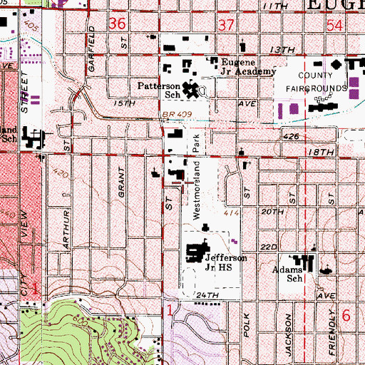 Topographic Map of Westmoreland City Park, OR
