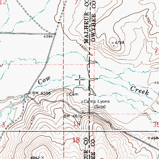 Topographic Map of Cow Creek Slough, OR