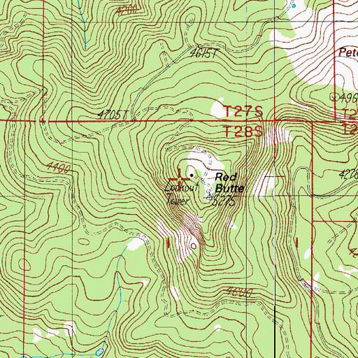 Topographic Map of Red Butte Lookout Tower, OR
