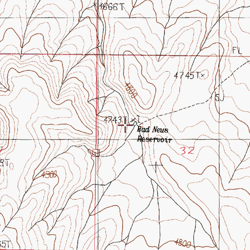 Topographic Map of Bad News Reservoir, OR
