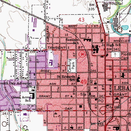 Topographic Map of Century Park, OR