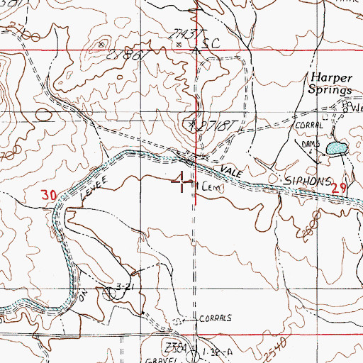 Topographic Map of Harper Cemetery, OR