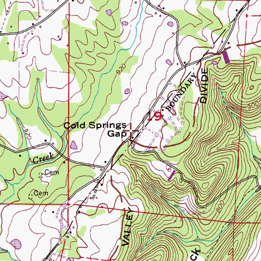 Topographic Map of Cold Springs Gap, AL
