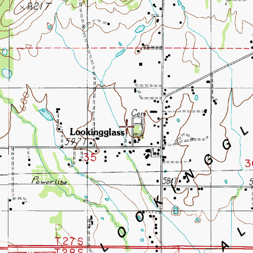 Topographic Map of Lookingglass Cemetery, OR