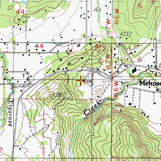 Topographic Map of Melrose Cemetery, OR