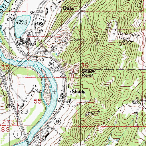 Topographic Map of Shady Point, OR