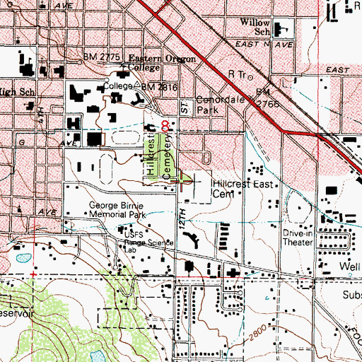 Topographic Map of Calvary Cemetery, OR