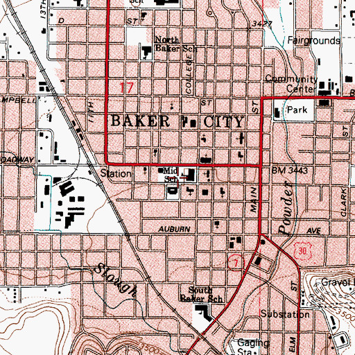 Topographic Map of Baker Middle School, OR