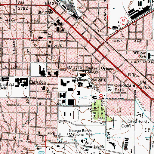 Topographic Map of Eastern Oregon University, OR