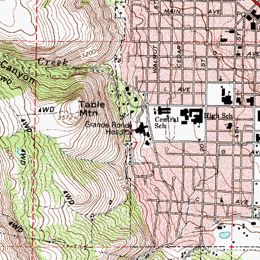 Topographic Map of Grande Ronde Hospital, OR