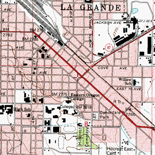 Topographic Map of La Grande, OR