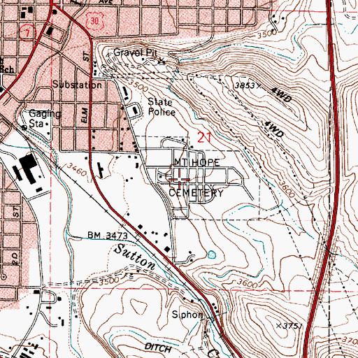 Topographic Map of Mount Hope Cemetery, OR