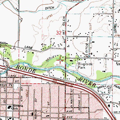 Topographic Map of Nesley Ditch, OR