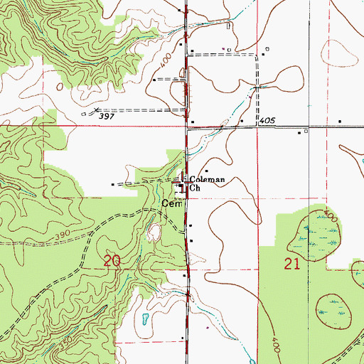 Topographic Map of Coleman Church, AL