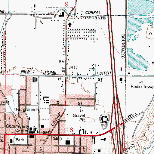 Topographic Map of New Home Ditch, OR