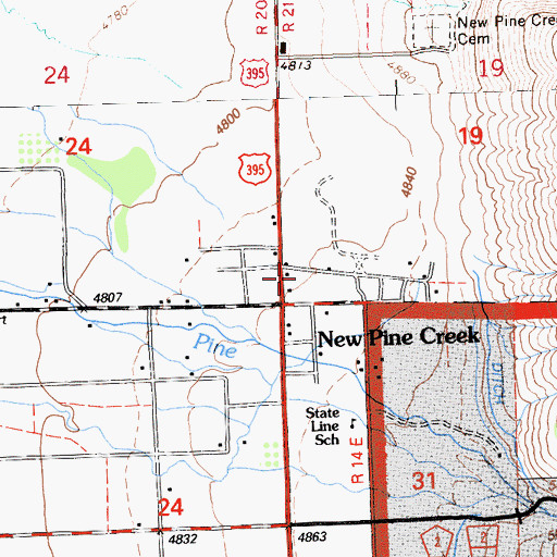 Topographic Map of New Pine Creek, OR