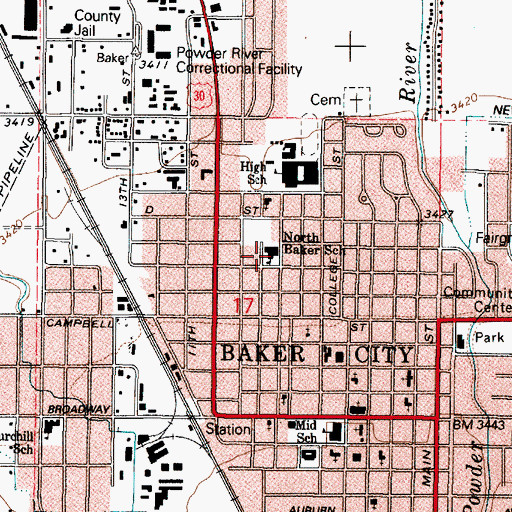 Topographic Map of North Baker Elementary School, OR