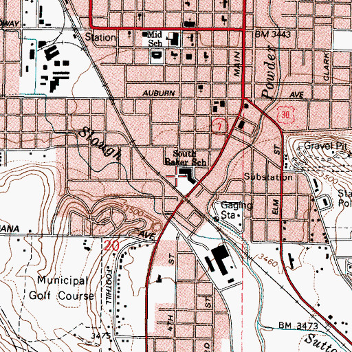 Topographic Map of South Baker Intermediate School, OR