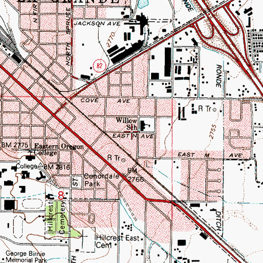 Topographic Map of Willow Elementary School (historical), OR