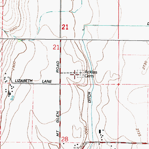 Topographic Map of Ackles Cemetery, OR