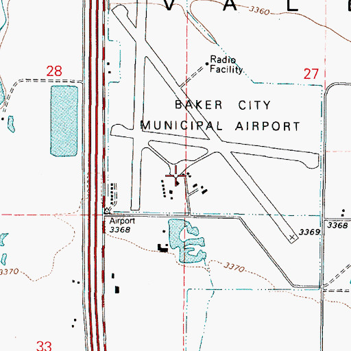Topographic Map of Baker City Municipal Airport, OR