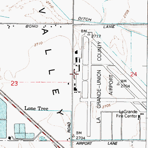 Topographic Map of La Grande/Union County Airport, OR