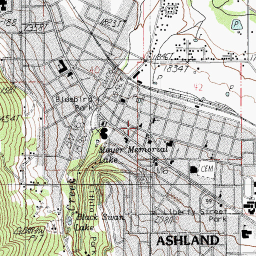 Topographic Map of Ashland Post Office, OR
