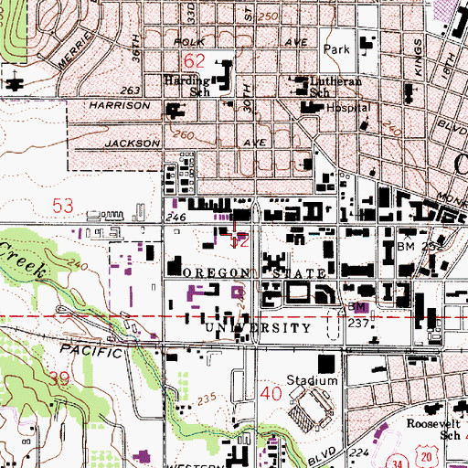 Topographic Map of Campus Post Office (historical), OR