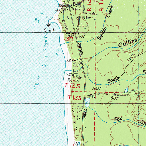 Topographic Map of Collins Post Office (historical), OR