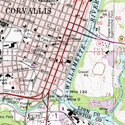 Topographic Map of Corvallis Post Office, OR