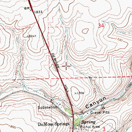 Topographic Map of De Moss Springs Post Office (historical), OR