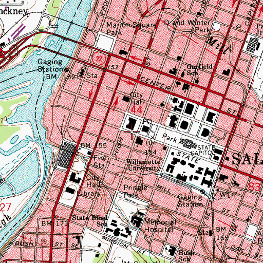 Topographic Map of Downtown Post Office (historical), OR
