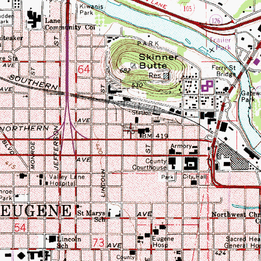 Topographic Map of Eugene Post Office, OR