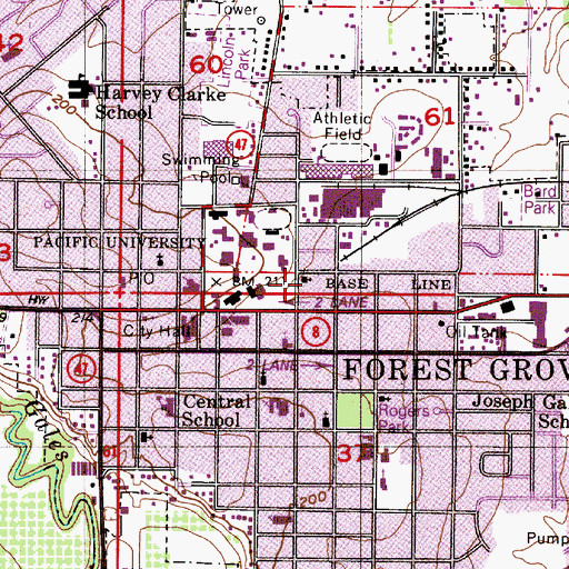 Topographic Map of Forest Grove Post Office, OR