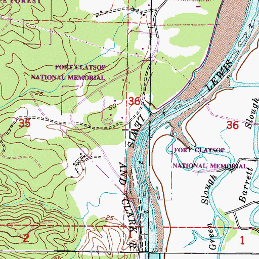 Topographic Map of Fort Clatsop Post Office (historical), OR