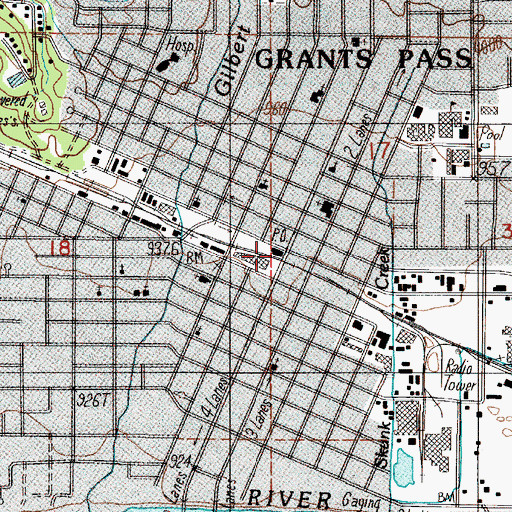Topographic Map of Grants Pass Post Office, OR