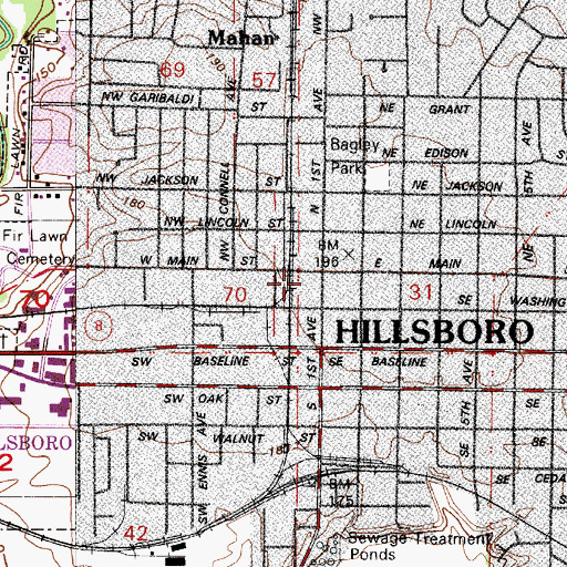 Topographic Map of Hillsboro Post Office, OR