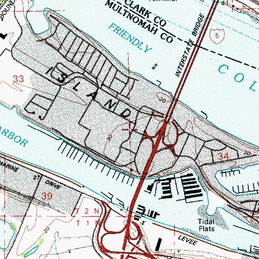 Topographic Map of Jantzen Beach Post Office (historical), OR