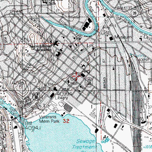 Topographic Map of Klamath Falls Post Office, OR