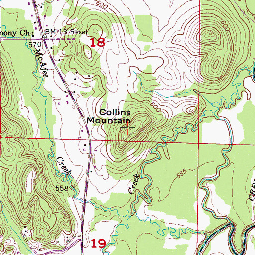 Topographic Map of Collins Mountain, AL
