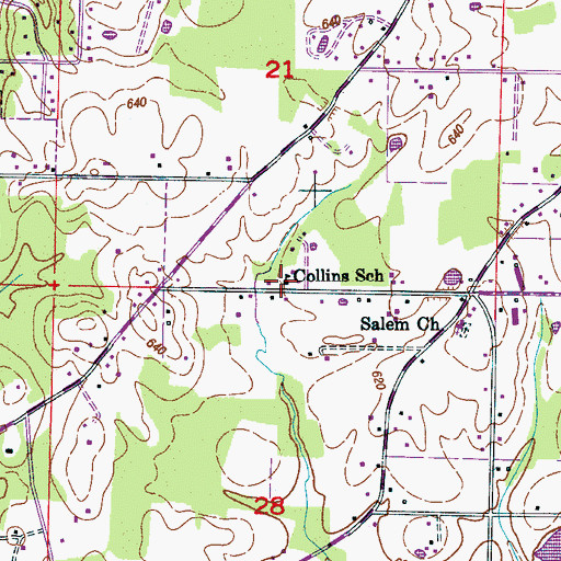 Topographic Map of Collins School, AL