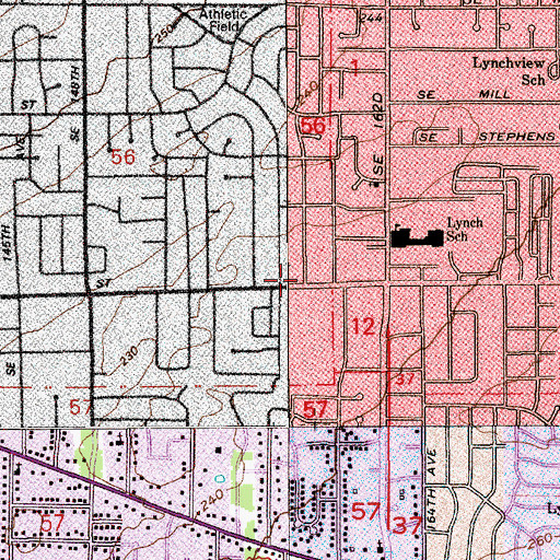 Topographic Map of Lynch Post Office (historical), OR