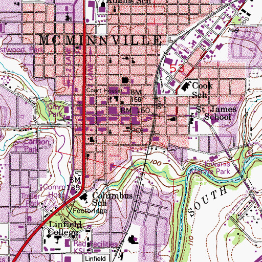 Topographic Map of McMinnville Post Office, OR
