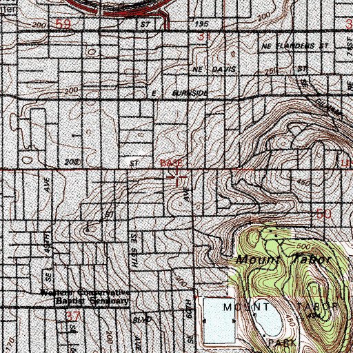 Topographic Map of Mount Tabor Post Office (historical), OR